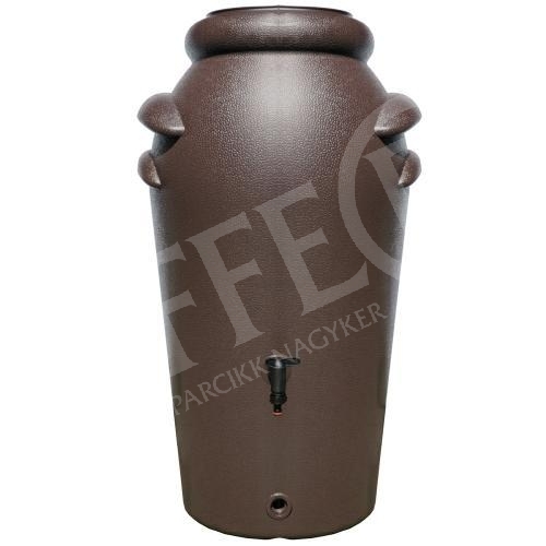 Esővízgyűjtő műanyag kerek + tető + csap + kaspóvödör csokoládé barna 200 liter AMFÓRA