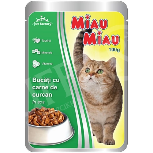 Macska eledel alutasakos MIAU Pouch 12x100 gr pulykahúsos