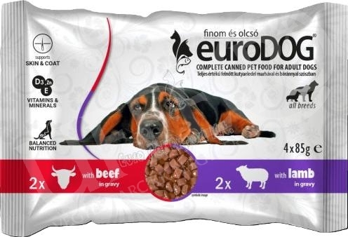Kutya eledel alutasakos Eurodog duo Pouch marha-bárány 4x85 gr
