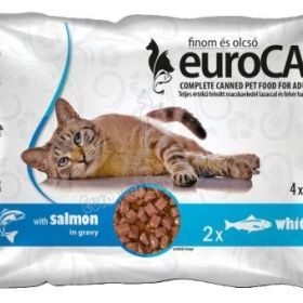 Macska eledel alutasakos Eurocat duo Pouch lazac-fehérhúsú hal 4x85 gr