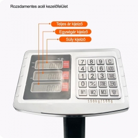Mérleg digitális oszlopos, LCD kijelzővel.  Terhelhetőség: 150kg