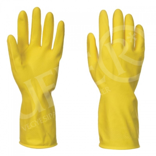 Kesztyű háztartási latex sárga. Méret: XL (10)