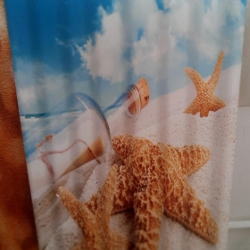 Zuhanyfüggöny textil 180x200 cm tengeri csillag üvegpalack mellett  + tartozék karikák