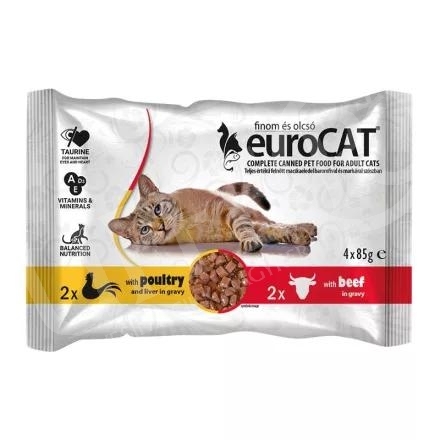 Macska eledel alutasakos Eurocat duo Pouch csirkemájas-marha 4x85 gr