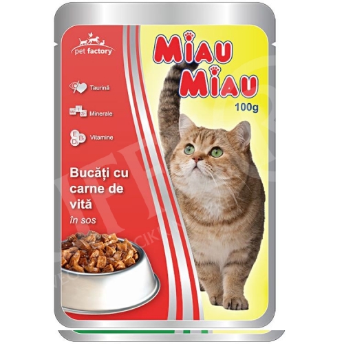 Macska eledel alutasakos MIAU Pouch 12x100 gr marhahúsos