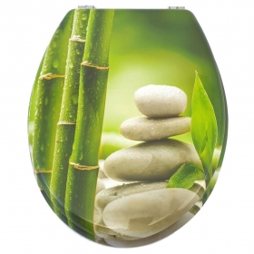 Wc ülőke MDF rozsdamentes fém zsanérokkal bambusz+fehér kövek (ZEN)