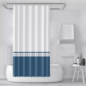 Zuhanyfüggöny textil 180x200 cm fehér- kék + tartozék karikák