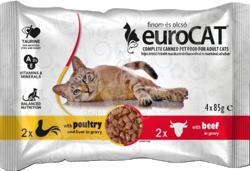 Macska eledel alutasakos Eurocat duo Pouch csirkemájas-marha 4x85 gr