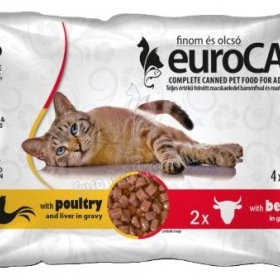 Macska eledel alutasakos Eurocat duo Pouch csirkemájas-marha 4x85 gr