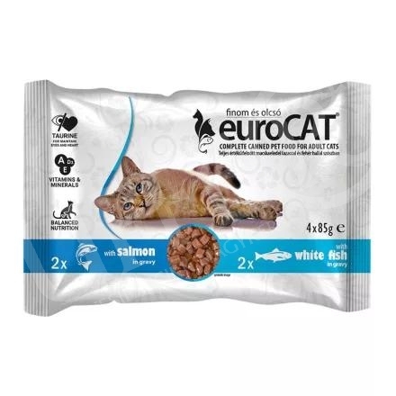 Macska eledel alutasakos Eurocat duo Pouch lazac-fehérhúsú hal 4x85 gr
