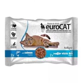 Macska eledel alutasakos Eurocat duo Pouch lazac-fehérhúsú hal 4x85 gr
